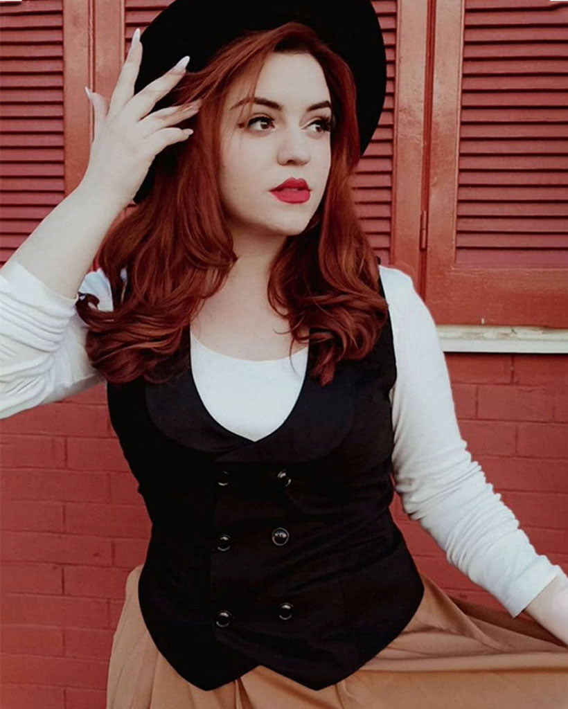 belle poque Double Breasted Waistcoat Vintage Lapel Collar Vest Coat with 2 Pockets