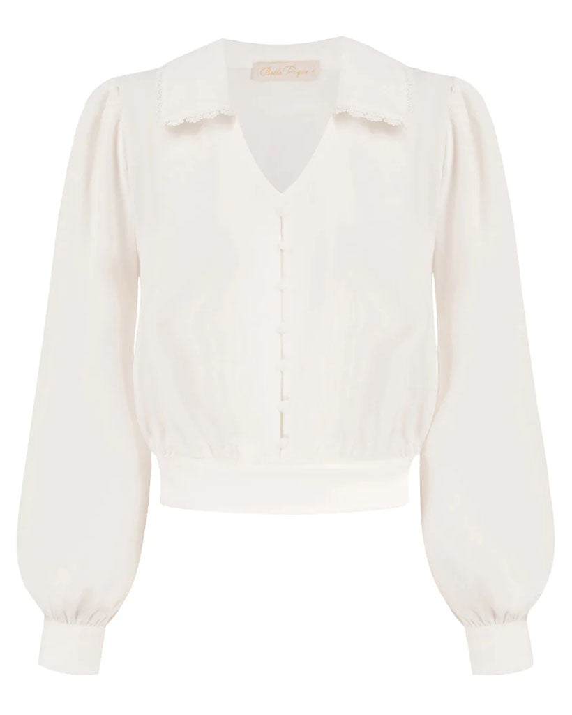 belle poque Seckill Offer⌛Vintage Cropped Shirt Long Lantern Sleeve Lapel V-Neck Button-up Tops
