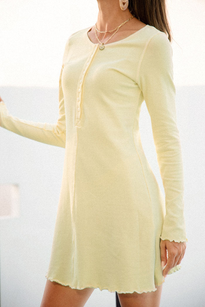 belle poque Frieeah Button-up Hips-wrapped Dress Light Yellow