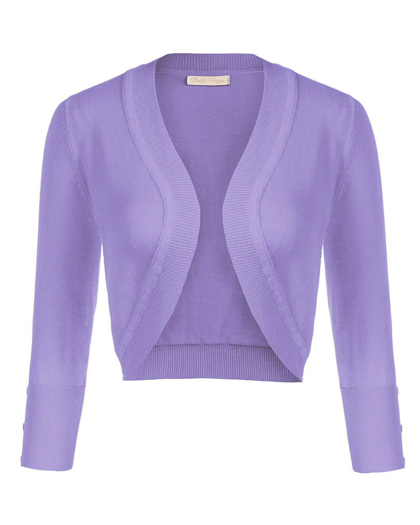 belle poque 3/4 Sleeve Bolero Shrug Open Front Knit Cropped Cardigan Sweater Purple