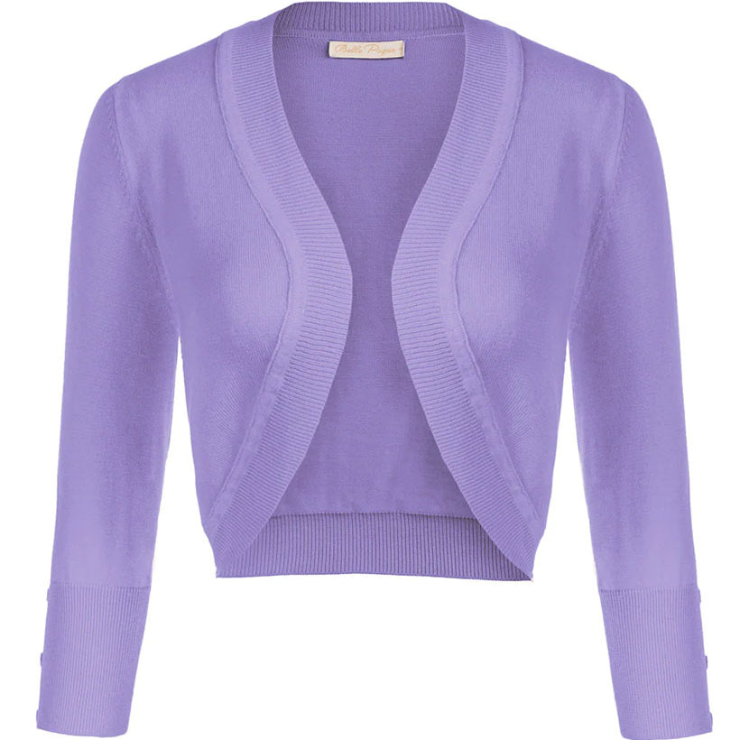 belle poque 3/4 Sleeve Bolero Shrug Open Front Knit Cropped Cardigan Sweater Purple