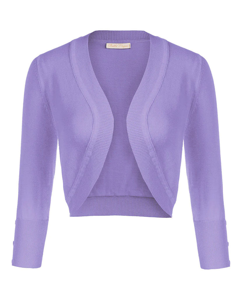 belle poque 3/4 Sleeve Bolero Shrug Open Front Knit Cropped Cardigan Sweater Purple