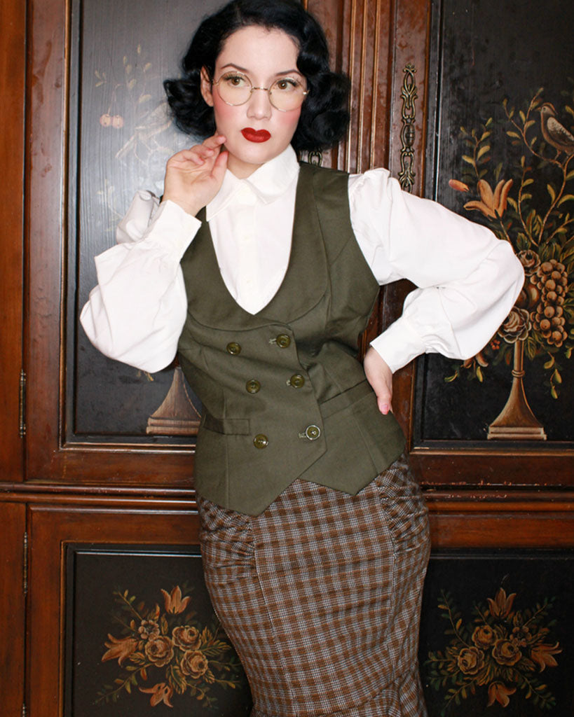 belle poque Double Breasted Waistcoat Vintage Lapel Collar Vest Coat with 2 Pockets