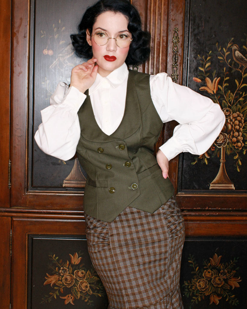 belle poque Double Breasted Waistcoat Vintage Lapel Collar Vest Coat with 2 Pockets