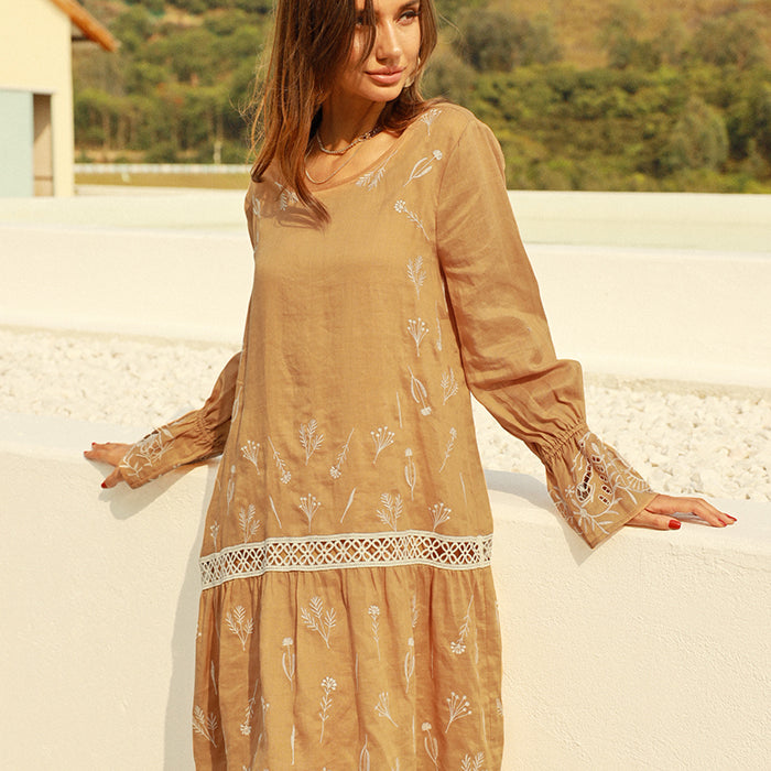 belle poque Frieeah Embroidered A-line Dress Ginger