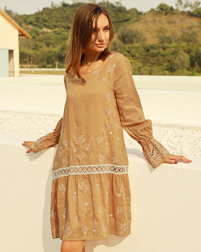 belle poque Frieeah Embroidered A-line Dress Ginger