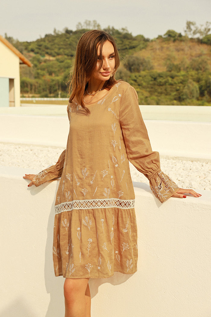 belle poque Frieeah Embroidered A-line Dress Ginger