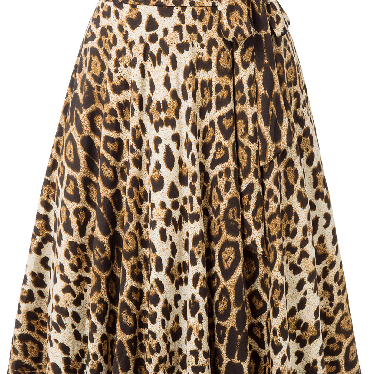 belle poque High Waist A-Line Pockets Skirt Skater Flared Midi Skirt Leapord