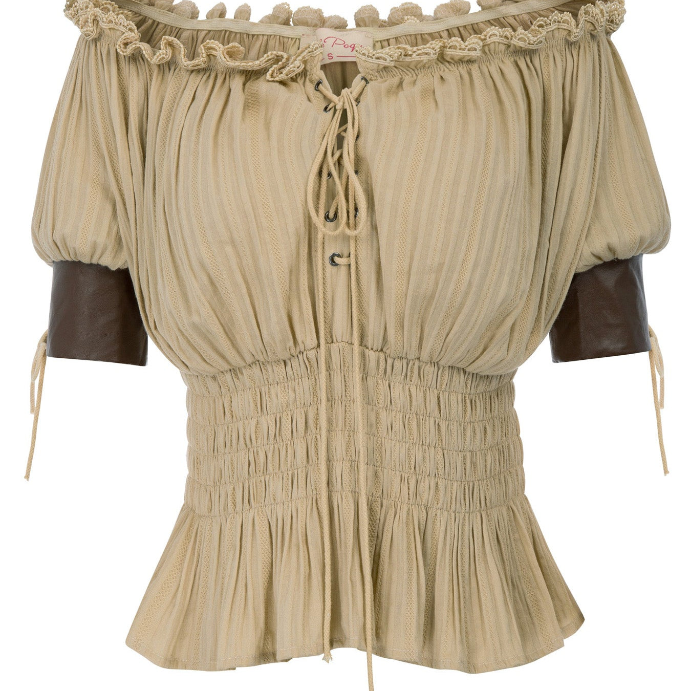 belle poque Steampunk Victorian Half Sleeve Boho Off Shoulder Pirate Tops Khaki