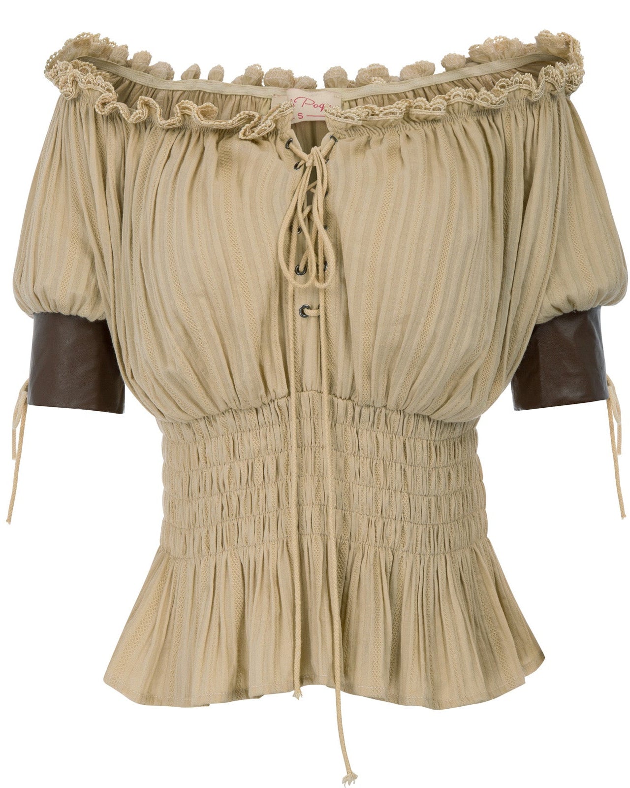 belle poque Steampunk Victorian Half Sleeve Boho Off Shoulder Pirate Tops Khaki