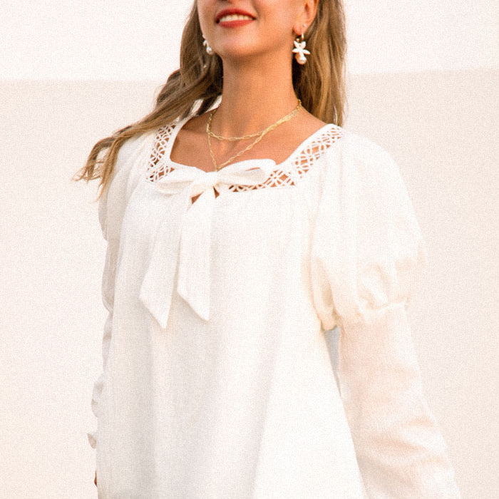 belle poque Frieeah Cotton Hollowed-out Tops White