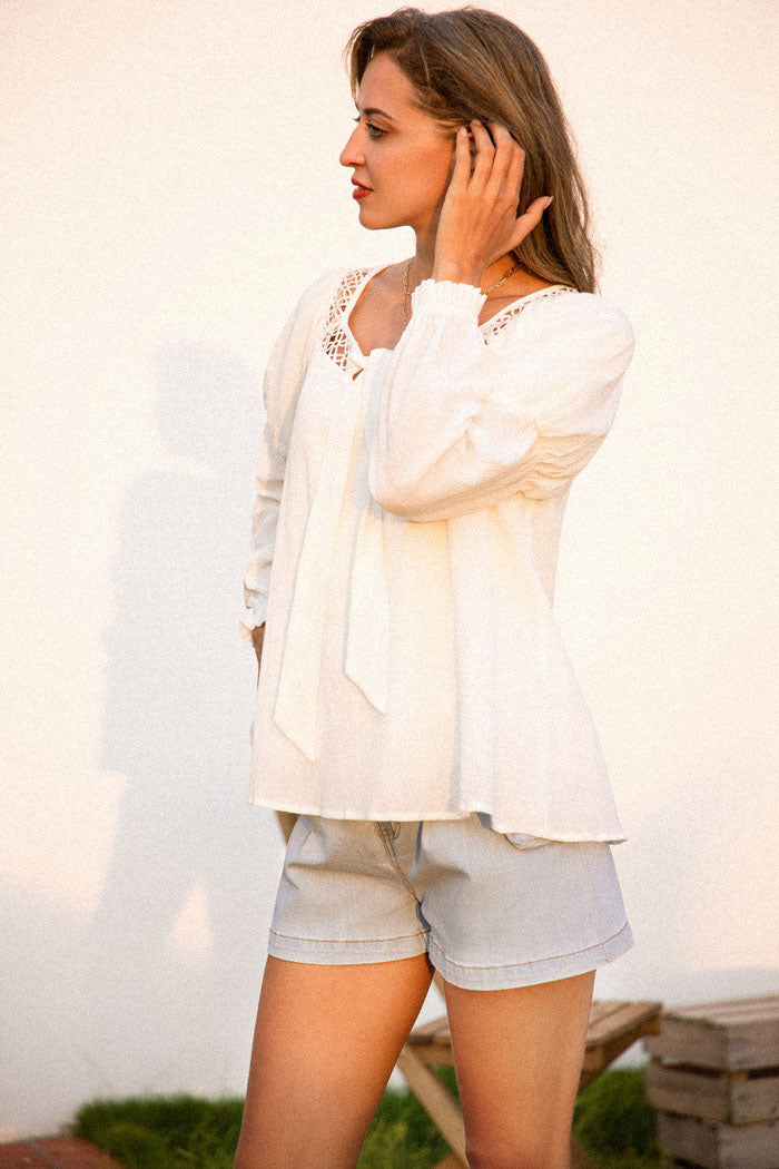 belle poque Frieeah Cotton Hollowed-out Tops