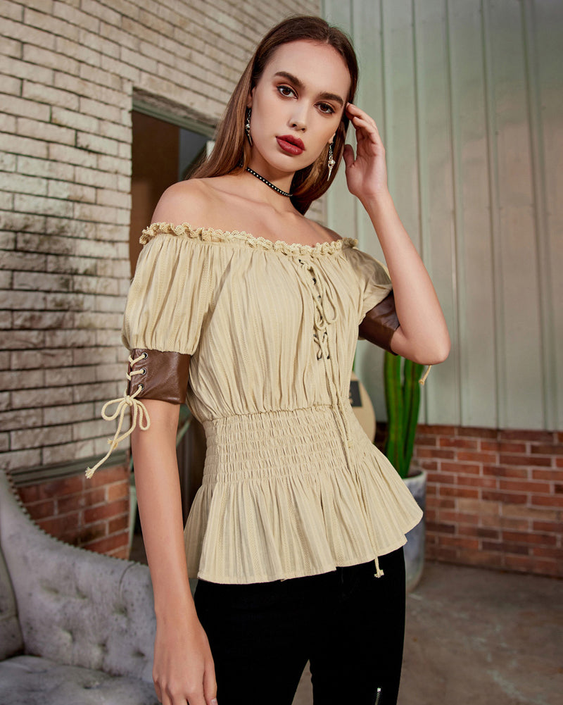 belle poque Steampunk Victorian Half Sleeve Boho Off Shoulder Pirate Tops