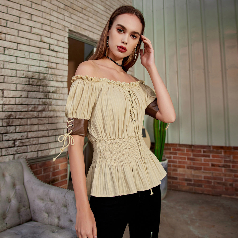 belle poque Steampunk Victorian Half Sleeve Boho Off Shoulder Pirate Tops