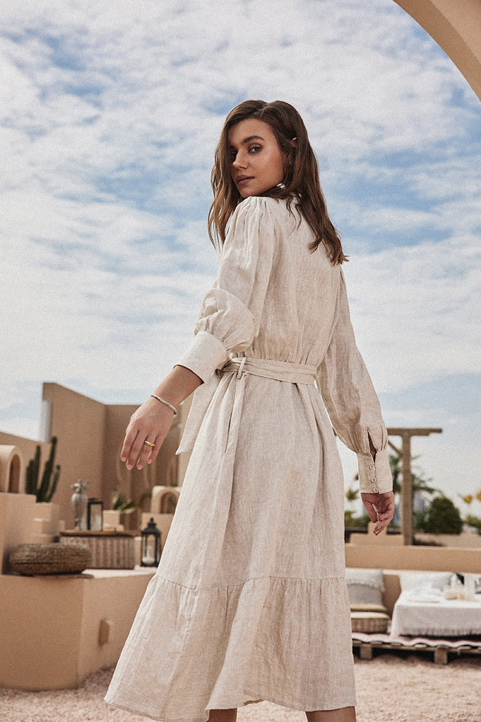 belle poque Frieeah Linen Shirt A-Line Dress