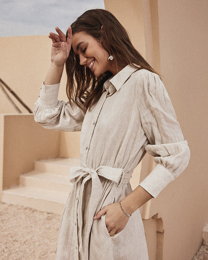 belle poque Frieeah Linen Shirt A-Line Dress