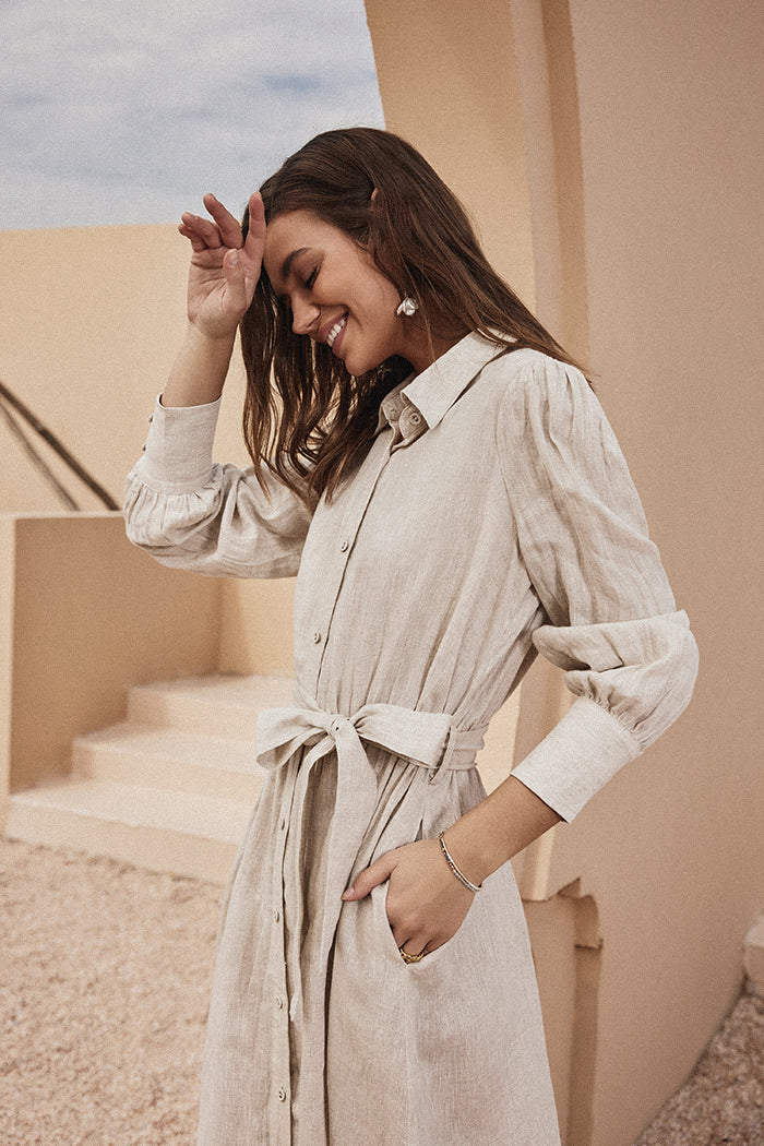 belle poque Frieeah Linen Shirt A-Line Dress