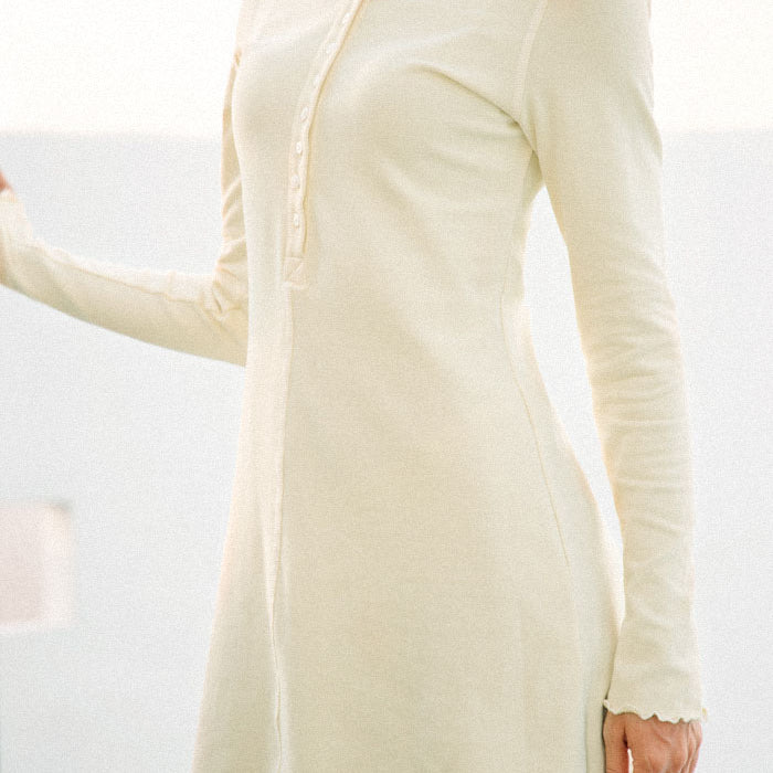 belle poque Frieeah Button-up Hips-wrapped Dress Beige