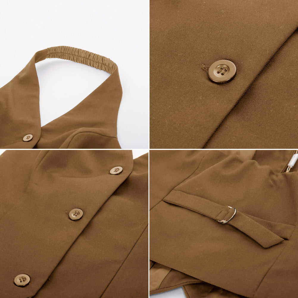 belle poque Seckill Offer⌛Solid Color Halter V-Neck Single Breasted Handkerchief Vest