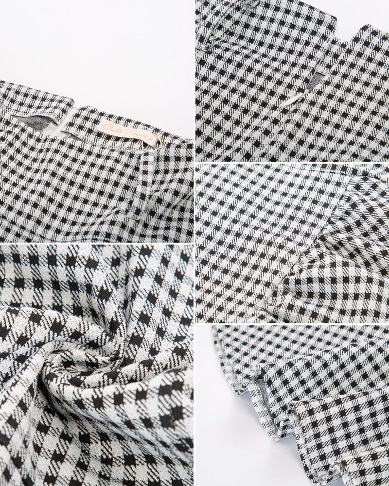 belle poque Houndstooth Mermaid Hem Shirred Detail Pencil Skirt with Belt