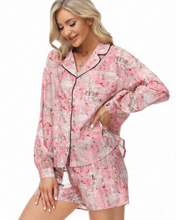 belle poque Frieeah Floral Printed Rose Fiber Pajamas