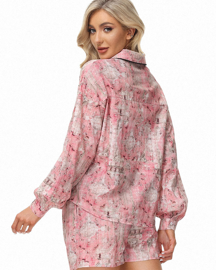 belle poque Frieeah Floral Printed Rose Fiber Pajamas