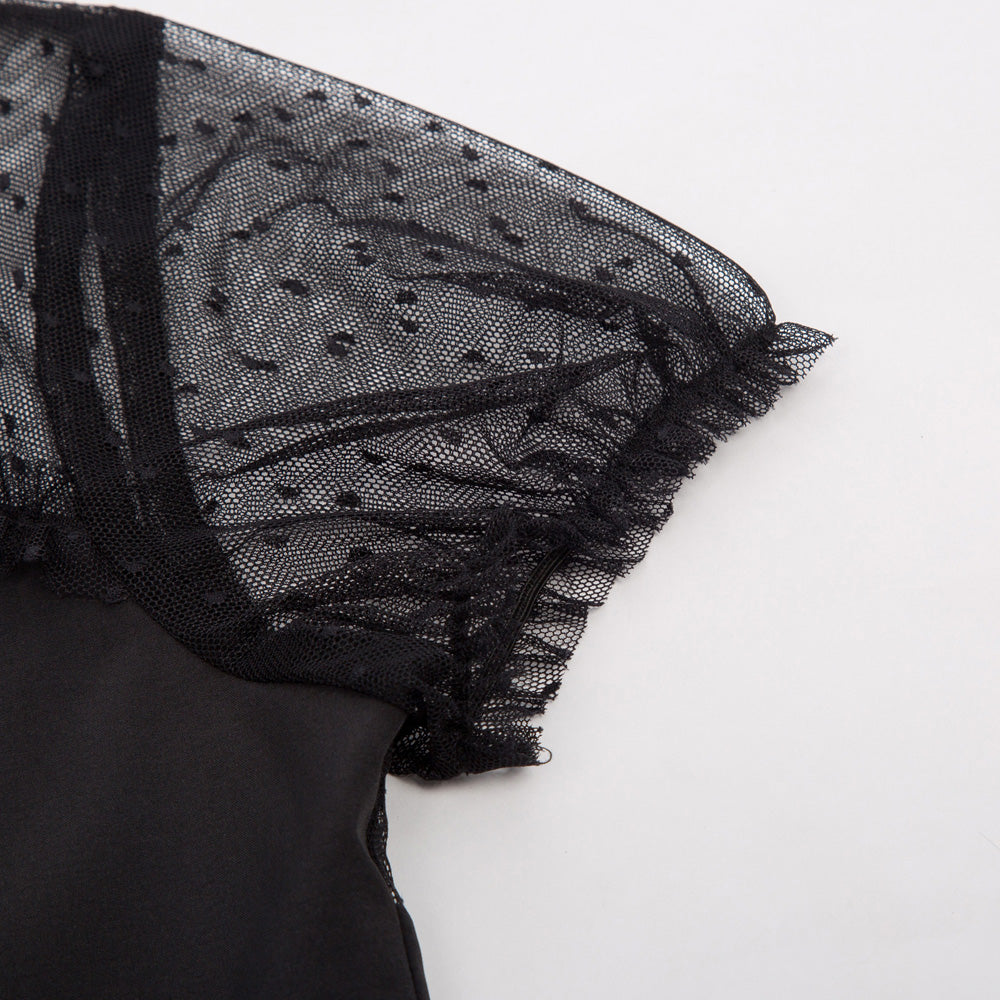 belle poque 1950s Retro Vintage Shirts Polka Dots Mesh Rockabilly Blouse Short Sleeves Tops