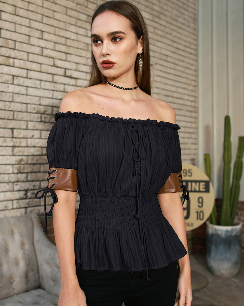 belle poque Steampunk Victorian Half Sleeve Boho Off Shoulder Pirate Tops