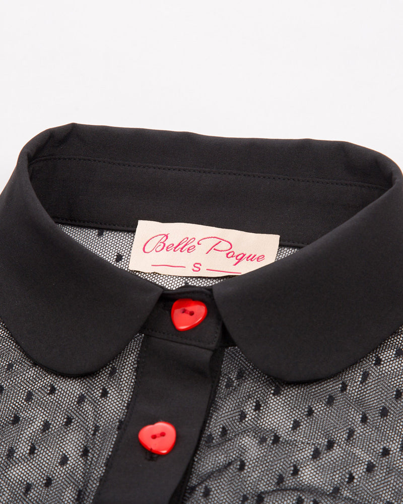 belle poque 1950s Retro Vintage Shirts Polka Dots Mesh Rockabilly Blouse Short Sleeves Tops