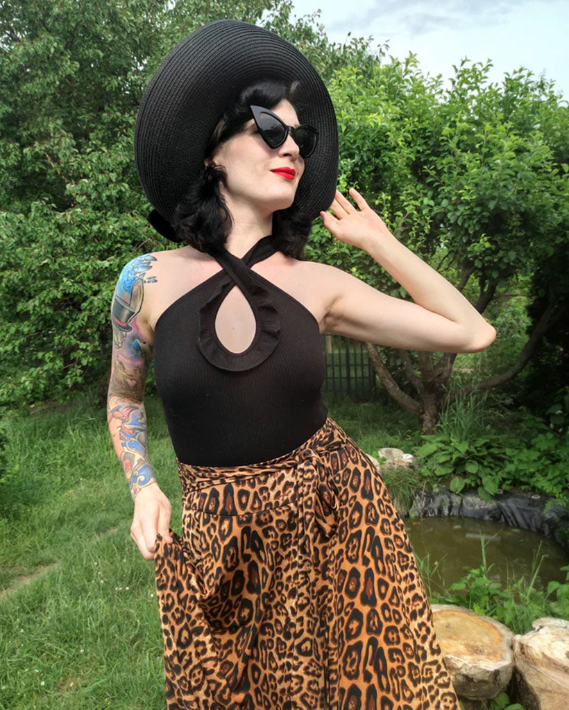 belle poque High Waist A-Line Pockets Skirt Skater Flared Midi Skirt