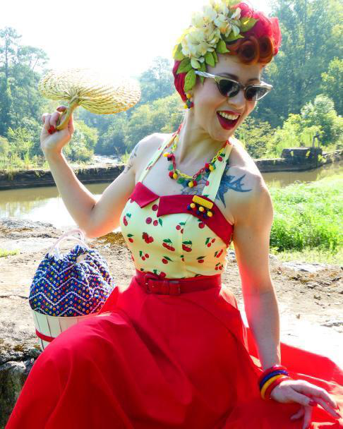 belle poque Women's Cherries Pattern Sleeveless Adjustable Strappy Tank Top 1950s Pin Up Style