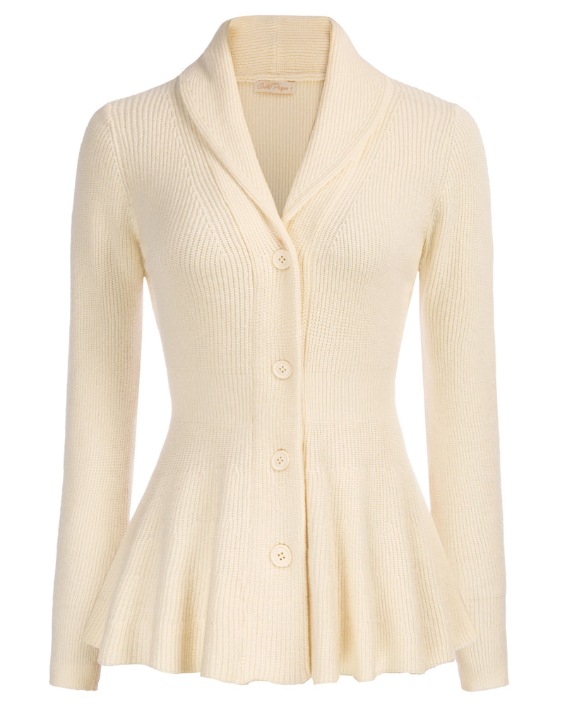 belle poque Belle Poque Women Vintage Cardigan Sweater Shawl Lapel Button Down Sweater Outwear Coat White
