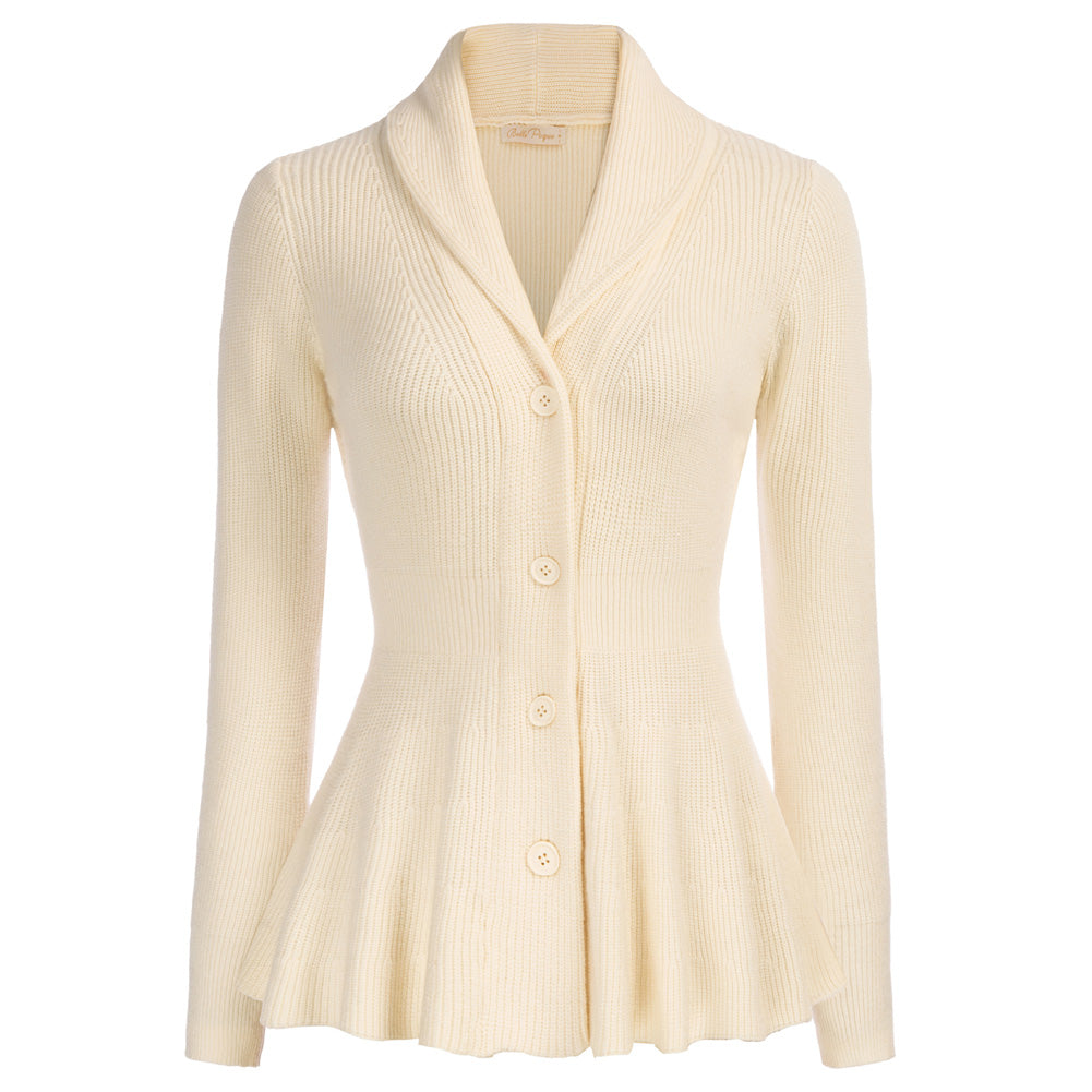 belle poque Vintage Cardigan Sweater Shawl Lapel Button Down Sweater Outwear Coat Cream