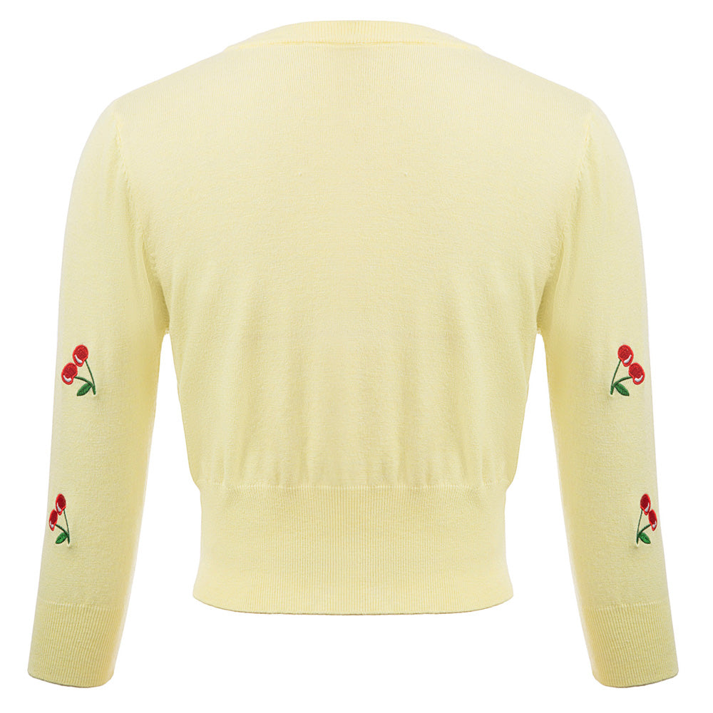 belle poque Women's 3/4 Sleeve Button Down Cherries Embroidery Cropped Cardigan Sweater Coat
