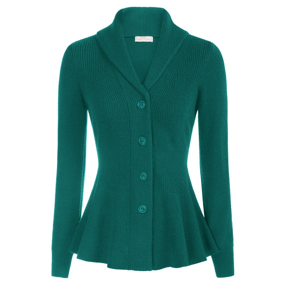 belle poque Vintage Cardigan Sweater Shawl Lapel Button Down Sweater Outwear Coat Green