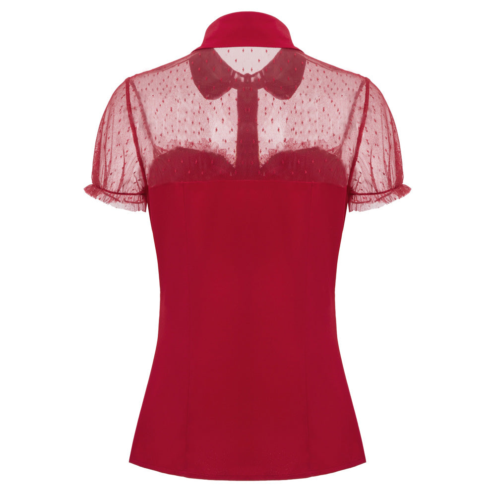 belle poque 1950s Retro Vintage Shirts Polka Dots Mesh Rockabilly Blouse Short Sleeves Tops