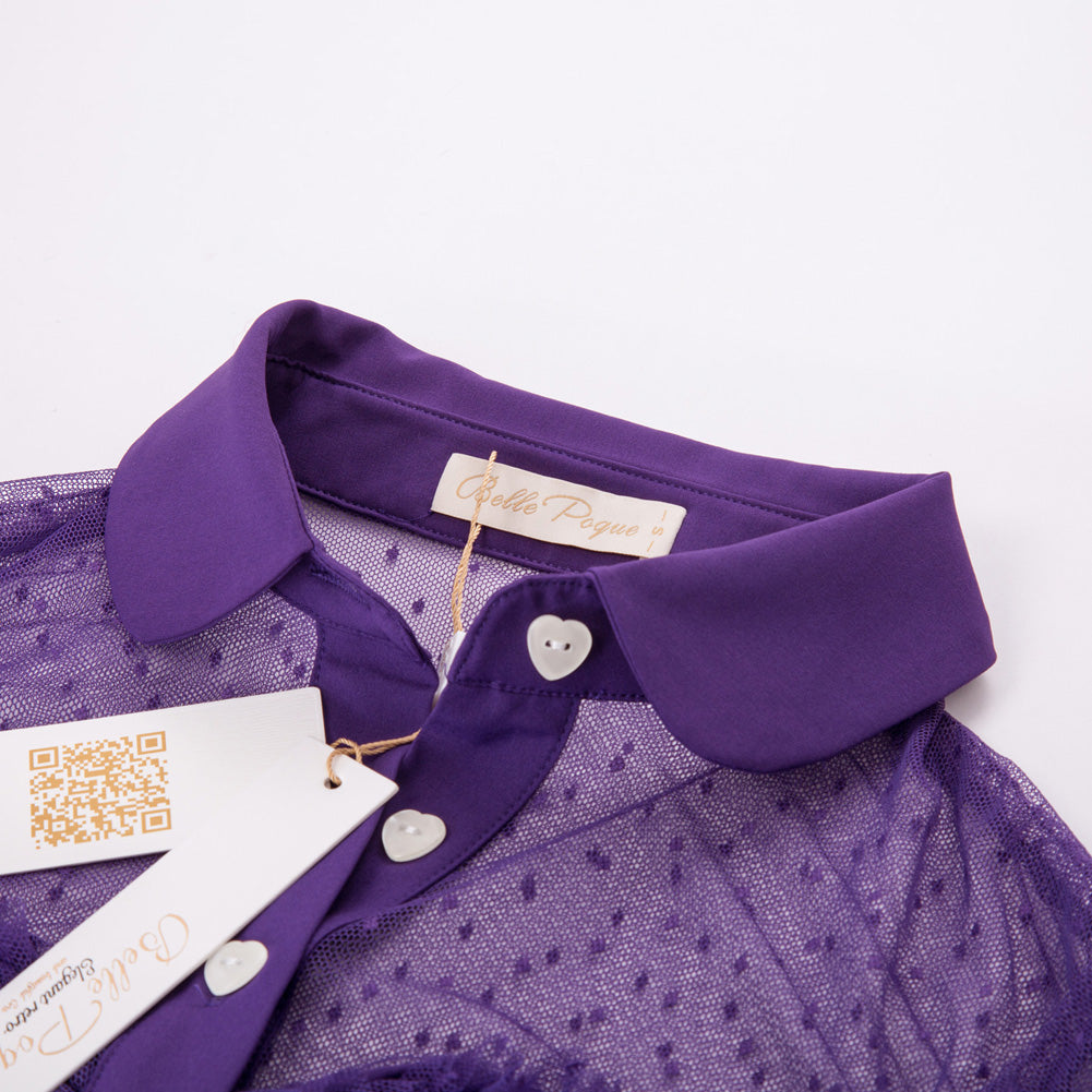 belle poque 1950s Retro Vintage Shirts Polka Dots Mesh Rockabilly Blouse Short Sleeves Tops