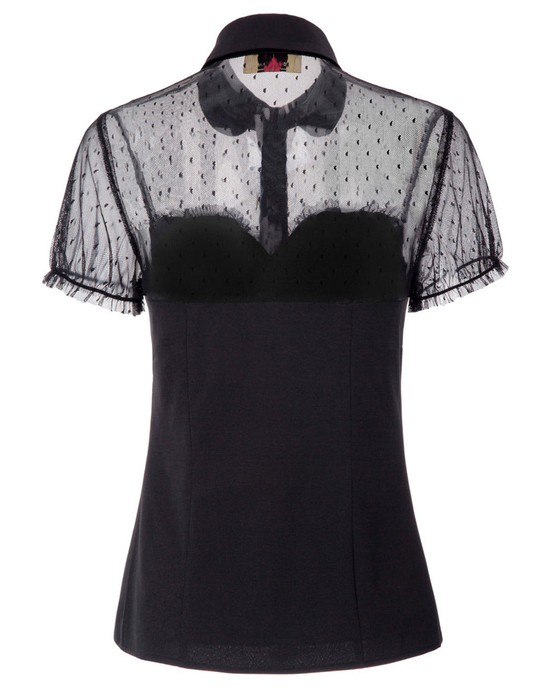 belle poque 1950s Retro Vintage Shirts Polka Dots Mesh Rockabilly Blouse Short Sleeves Tops