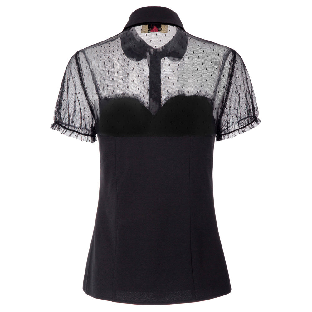 belle poque 1950s Retro Vintage Shirts Polka Dots Mesh Rockabilly Blouse Short Sleeves Tops