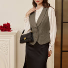 belle poque Vintage Lapel Collar Suit Vest Tops for Women Work Dressy Waistcoat Blazer with Pockets