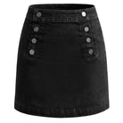 belle poque 2026 Denim Mini Skirt Button-Front Sailor Jean Skirts for Women with Pockets Black