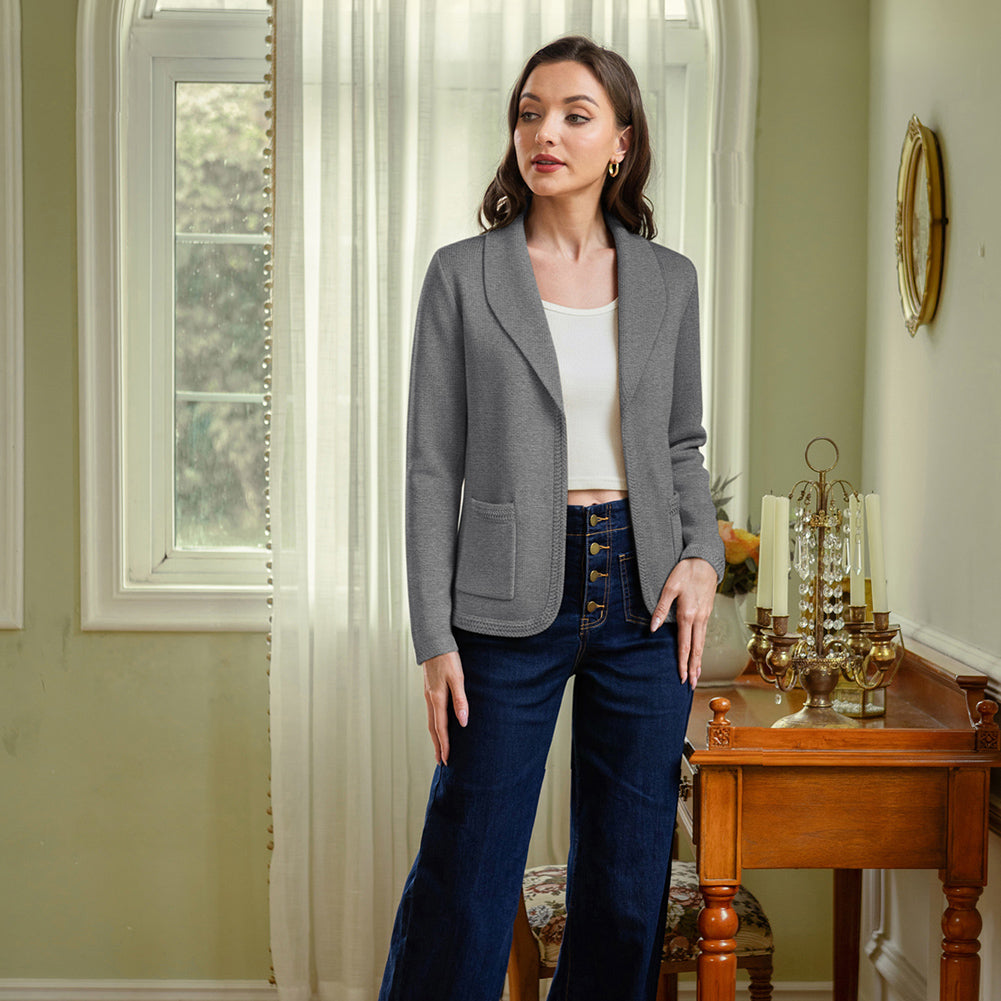belle poque Vintage Cardigan Sweater Blazer V Neck Shawl Lapel Collar with Pockets