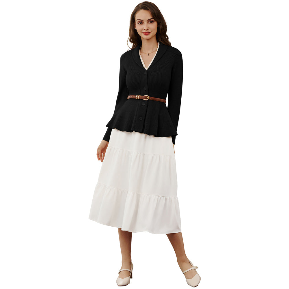 belle poque Vintage Cardigan Sweater Shawl Lapel Button Down Sweater Outwear Coat