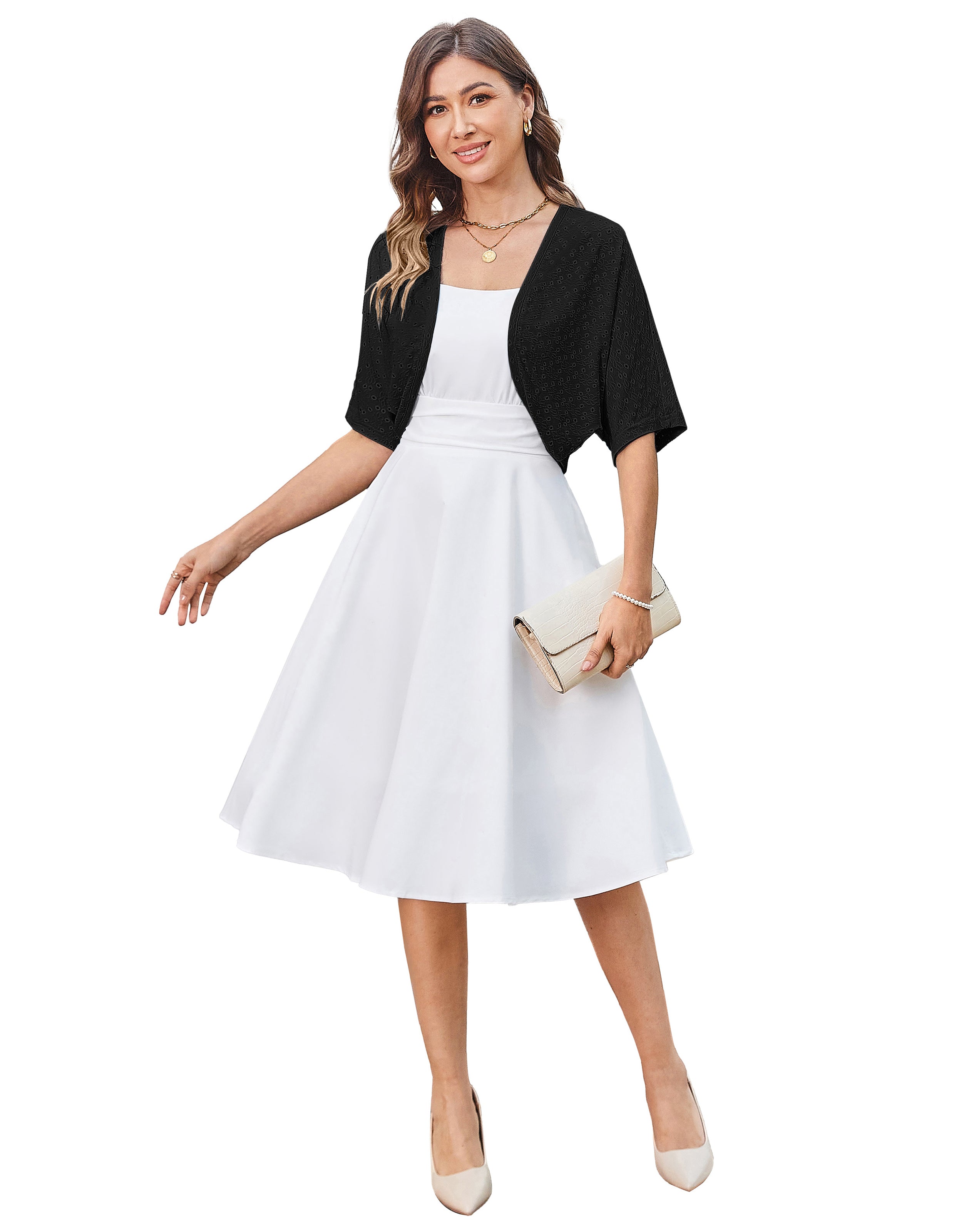 belle poque Vintage Open Front Bolero Shrug Batwing Short Sleeve