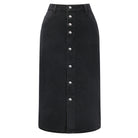 belle poque 1980s Vintage Jean Skirts for Women Front Slit Midi Work Skirt with Pockets Black
