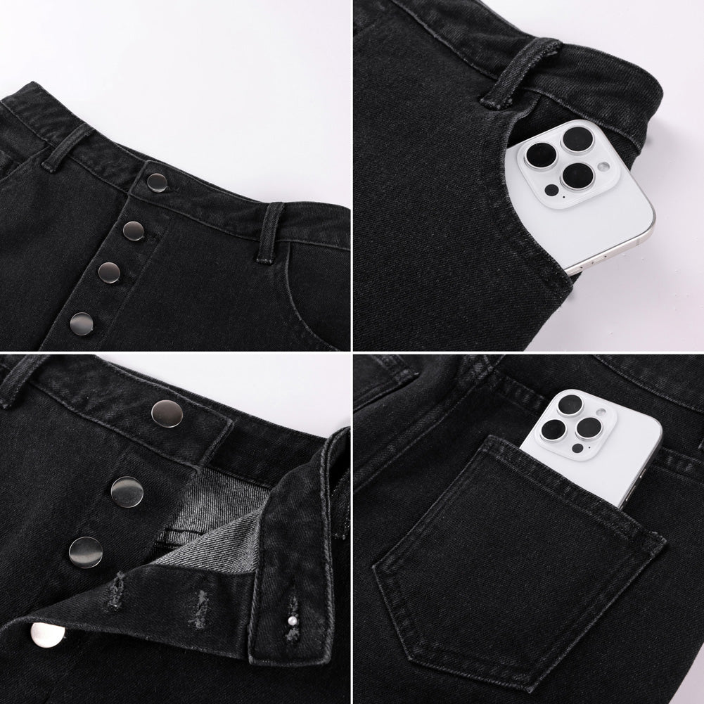 belle poque 1980s Vintage Jean Skirts for Women Front Slit Midi Work Skirt with Pockets