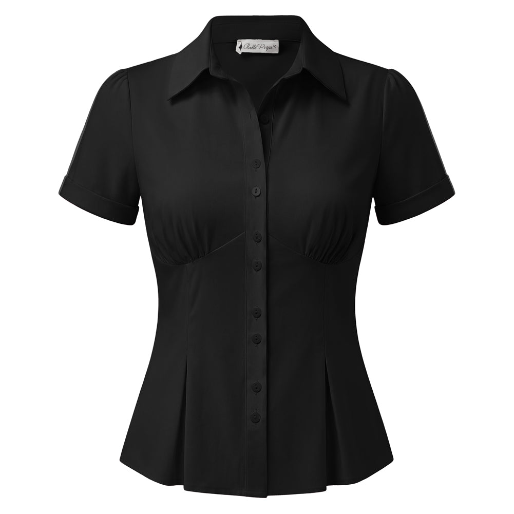 belle poque 2026 Womens Button Down Summer Cute Tops Blouses for Women Dressy Casual Black
