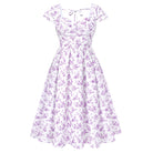 belle poque 1950s Women's Sweatheart Floral Dress Ruched Midi Garden Party Dress Purple