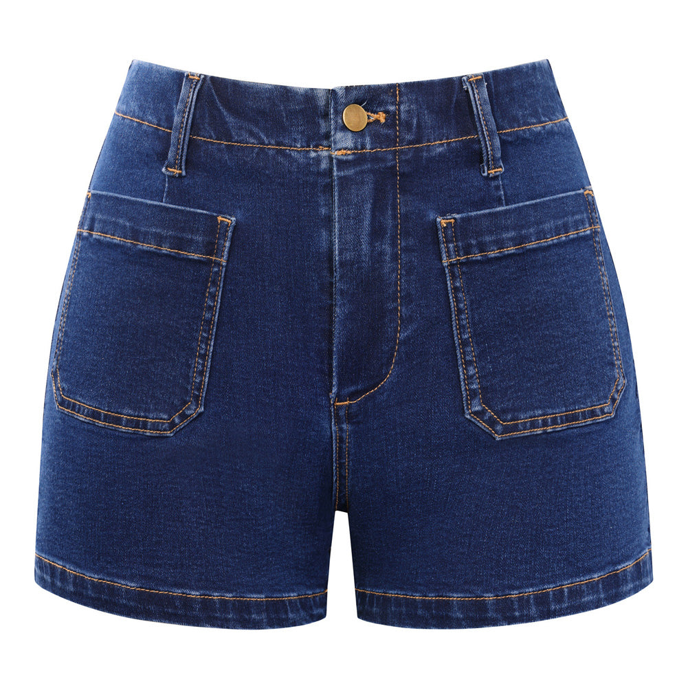 belle poque 2026 Women Jean Shorts High Waisted Micro Cargo Denim Shorts Blue
