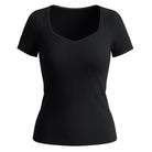 belle poque Women's Lace Trim Tops Slim Fit Ribbed Knit Basic Tee Tops Black